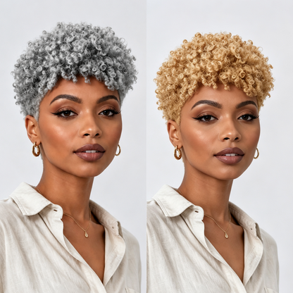 Golden Curly TWA Special Made Pixie Wig