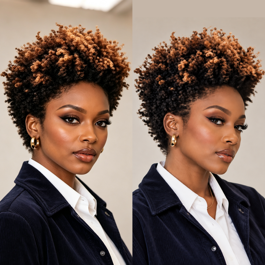 #27#30#1B Curly Afro Style Easy ON&OFF Full Cap Wig