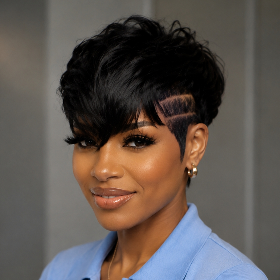 Fashion Natural Style Edges Full Lace Wig 100% Human Hair