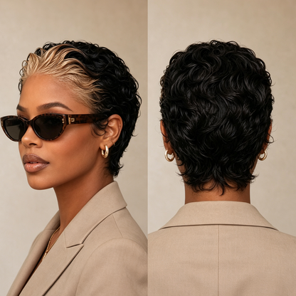 Frontal Lace Two Colors Slicked-back Style Pixie Short Cut Wig