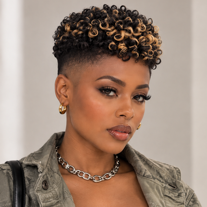 Highlight Honey Brown Small Finger Wave Style No Lace Topper Unit