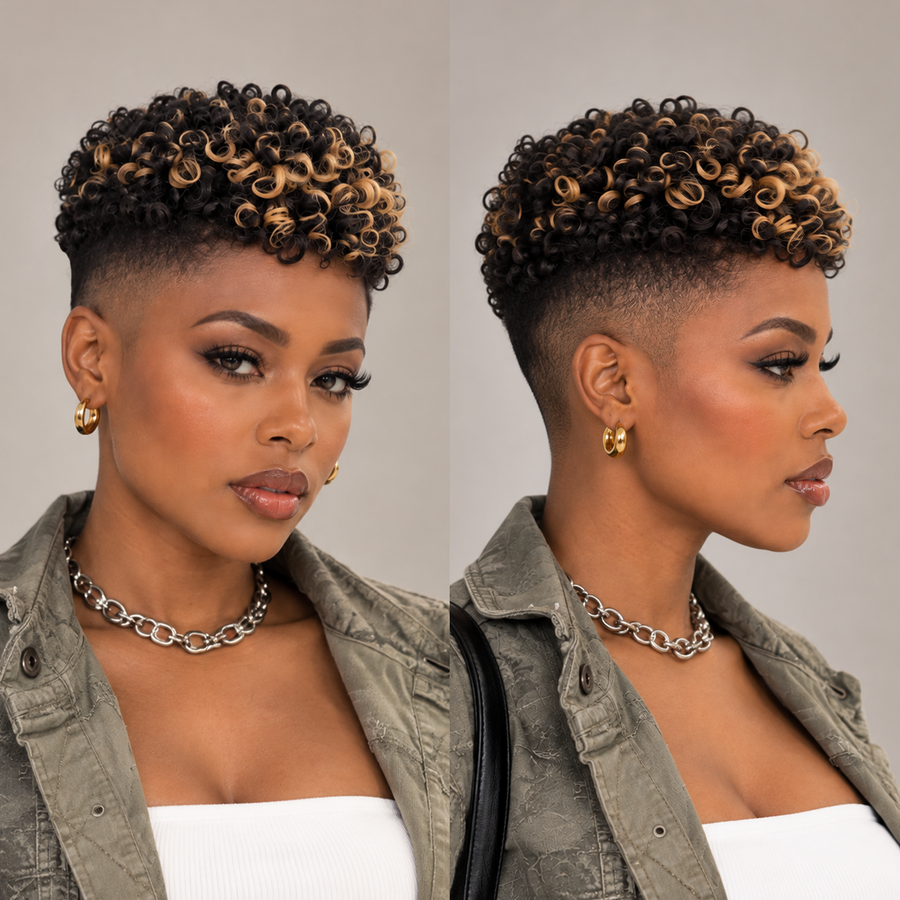 Highlight Honey Brown Small Finger Wave Style No Lace Topper Unit