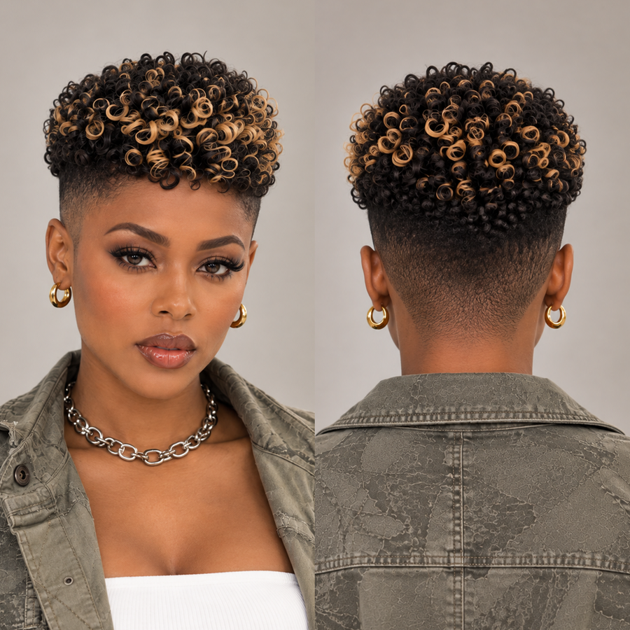 Highlight Honey Brown Small Finger Wave Style No Lace Topper Unit