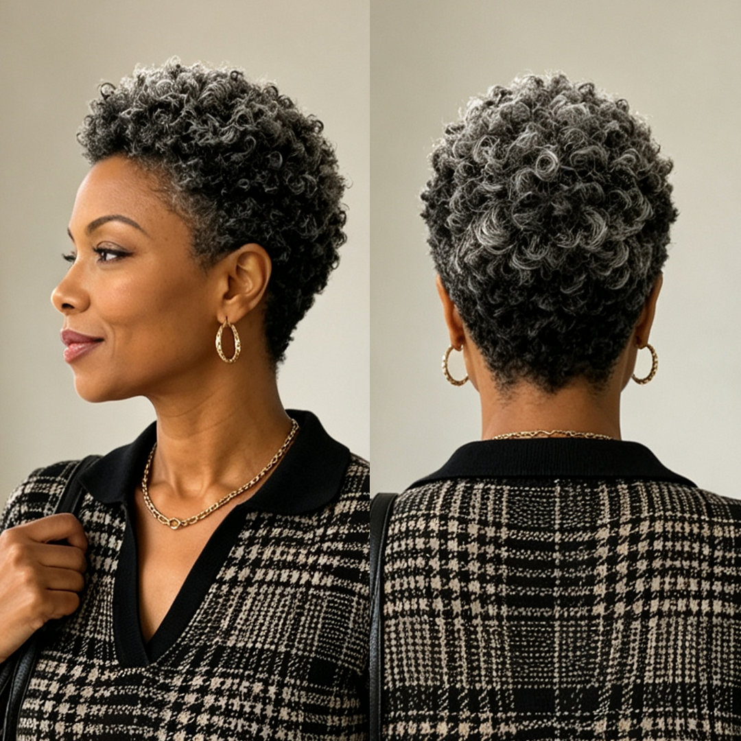 Salt And Pepper Kinky Curly Style 100% Human Hair Wig
