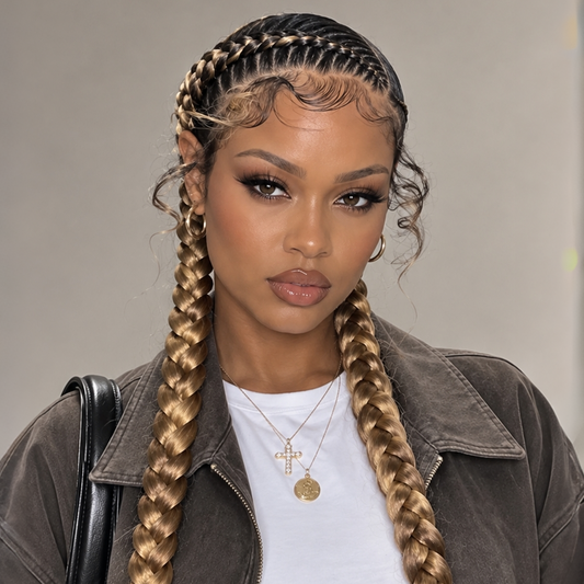 1B #27 Braid Full Lace PonyTail Wig 100% Human Hair