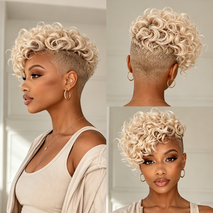 Summer #613 Color Side Part Finger Wave Machine Made Topper
