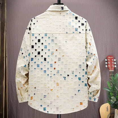 Color block holes coat