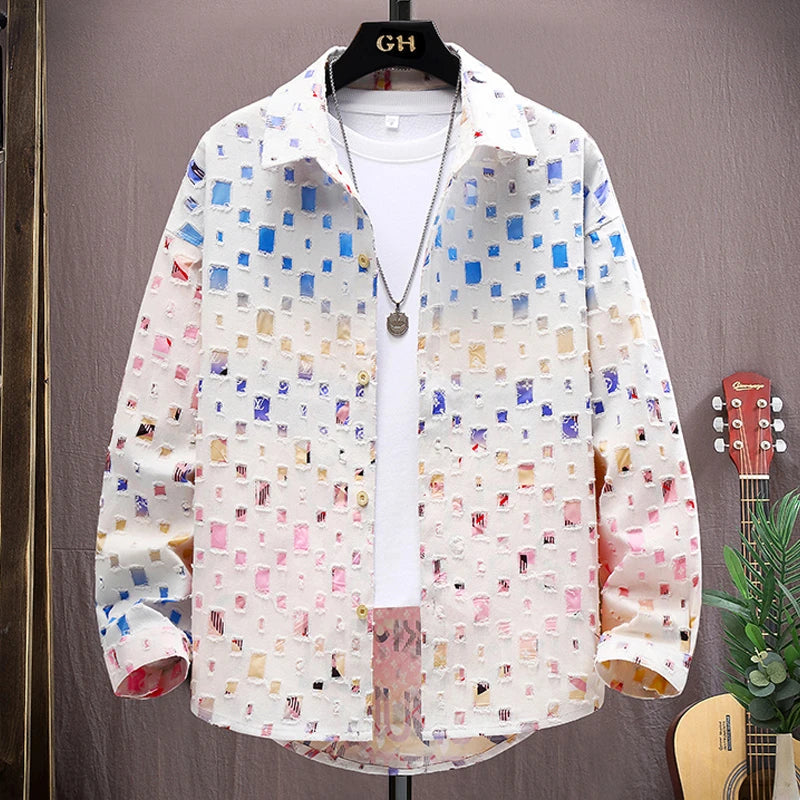 Color block holes coat