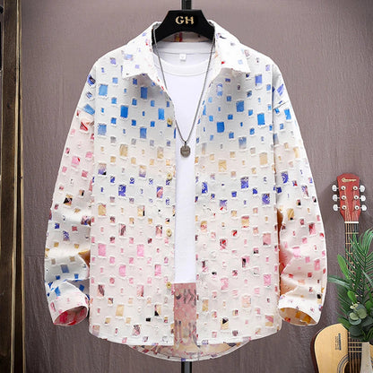 Color block holes coat
