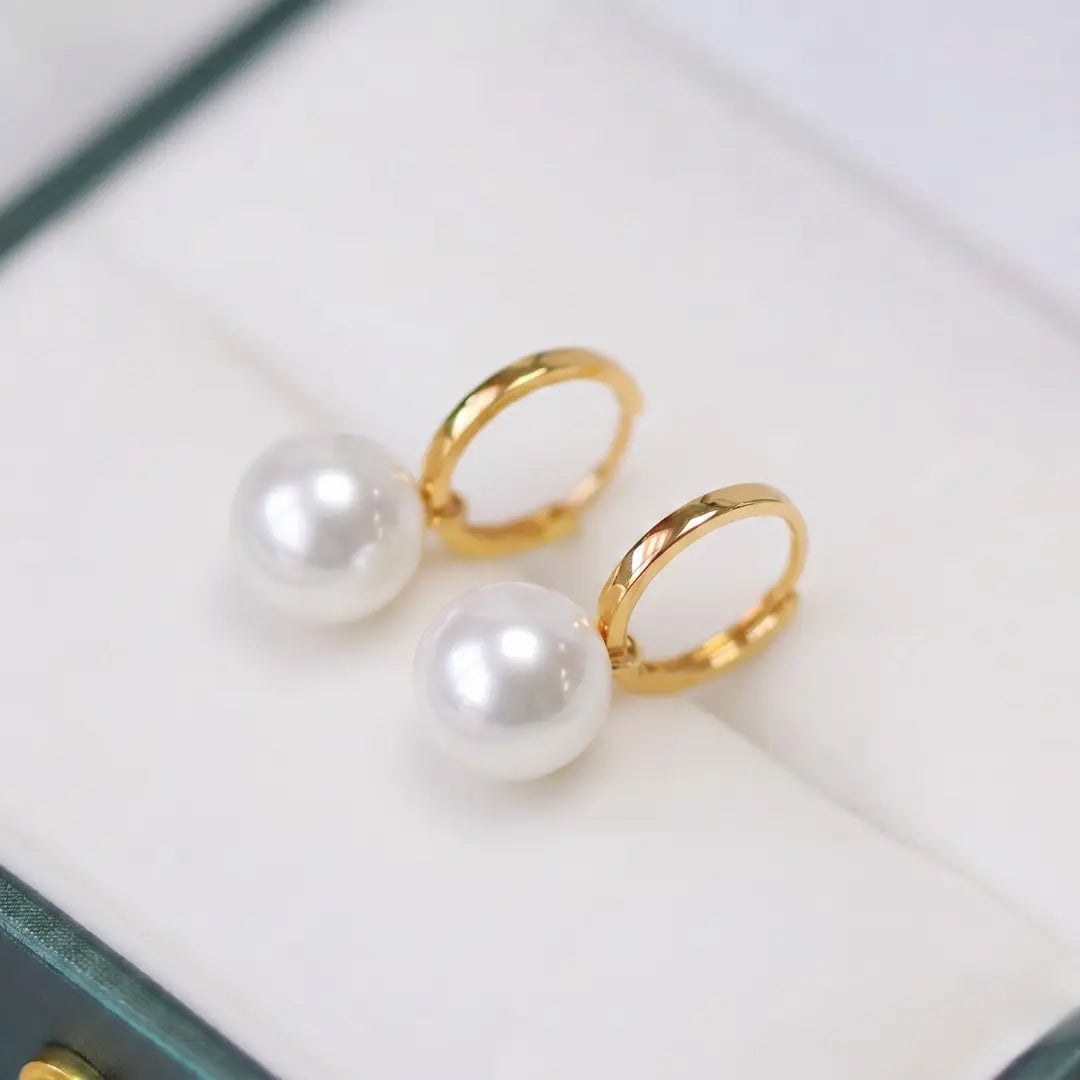 18K Gold Japanese Akoya Pearl Hoop Earrings