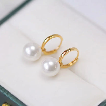 18K Gold Japanese Akoya Pearl Hoop Earrings