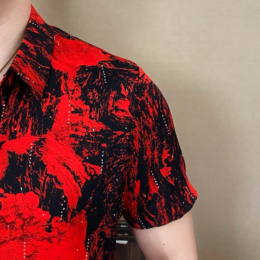 Ink Texture Rhinestone Glitter Short Sleeve Shirt