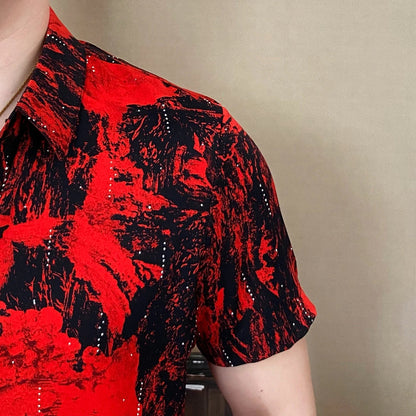 Ink Texture Rhinestone Glitter Short Sleeve Shirt