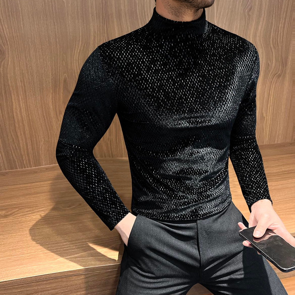 Starlight high-neck textured reflective long-sleeved top
