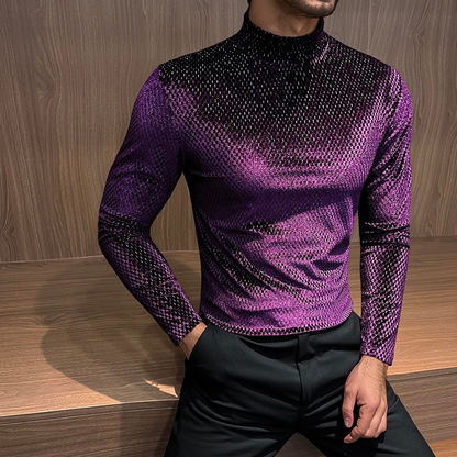 Starlight high-neck textured reflective long-sleeved top