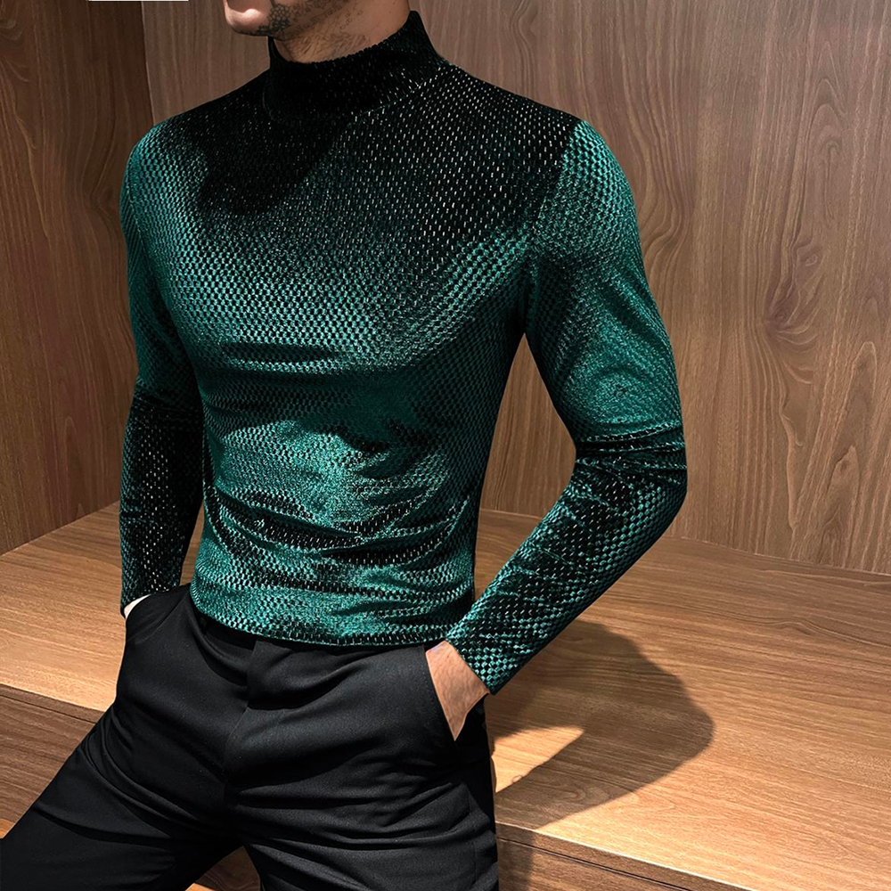 Starlight high-neck textured reflective long-sleeved top