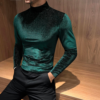 Starlight high-neck textured reflective long-sleeved top