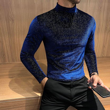 Starlight high-neck textured reflective long-sleeved top