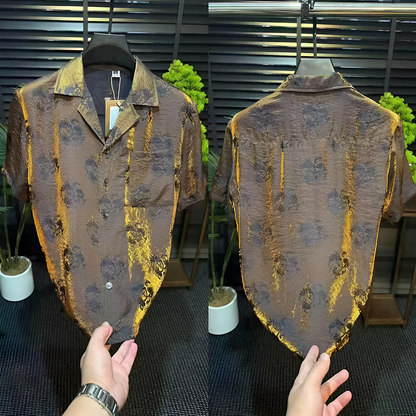 Pleated floral reflective fabric shirt