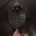Starlight Rhinestone Embroidered Pocket Short Sleeve Shirt