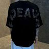 Oversized Back Letter Rhinestone Drop Shoulder T-Shirt