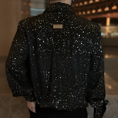 All-Over Star Glitter Rhinestone Long Sleeve Shirt