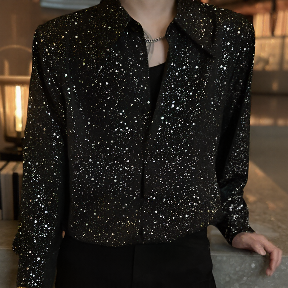 All-Over Star Glitter Rhinestone Long Sleeve Shirt