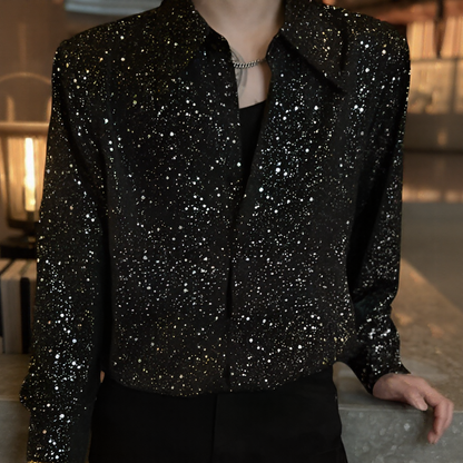 All-Over Star Glitter Rhinestone Long Sleeve Shirt