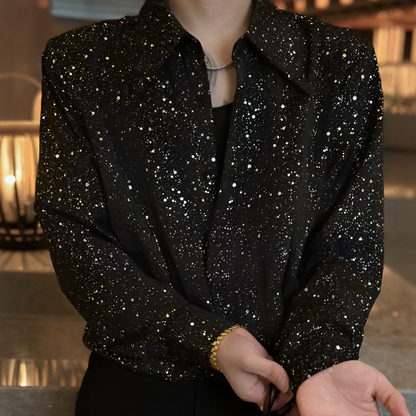 All-Over Star Glitter Rhinestone Long Sleeve Shirt