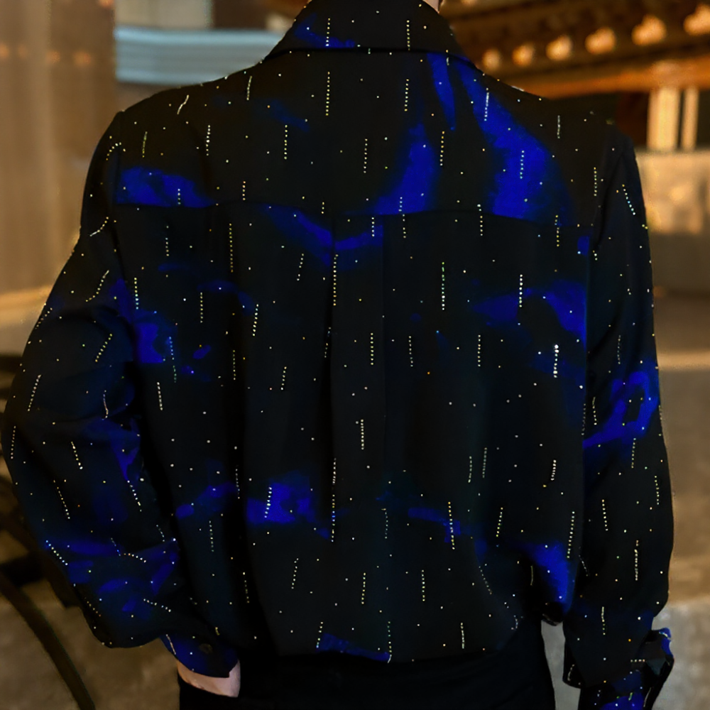 Fluid Gradient Vertical Rhinestone Long Sleeve Shirt