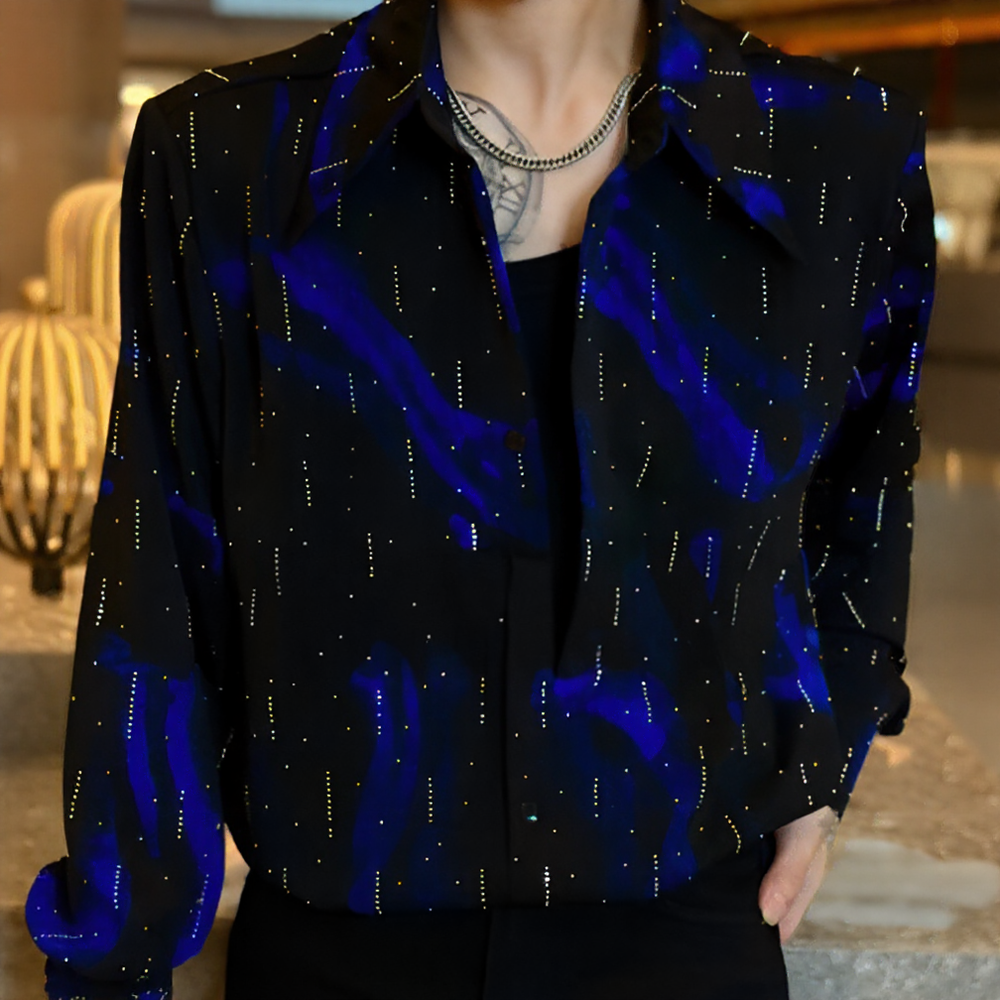 Fluid Gradient Vertical Rhinestone Long Sleeve Shirt