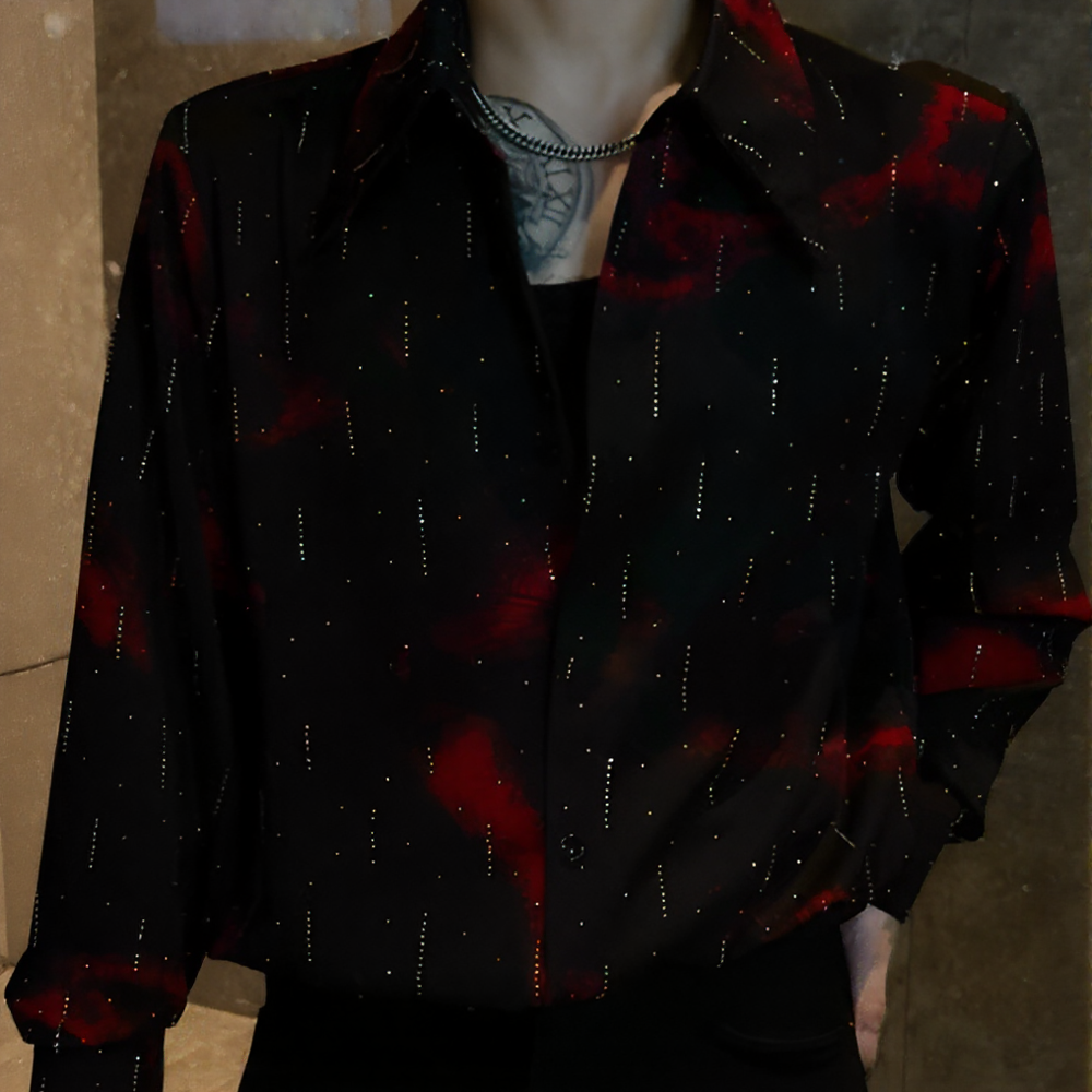 Fluid Gradient Vertical Rhinestone Long Sleeve Shirt
