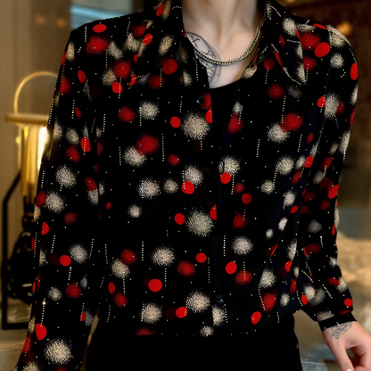Gradient Polka Dot Firework Rhinestone Long Sleeve Shirt