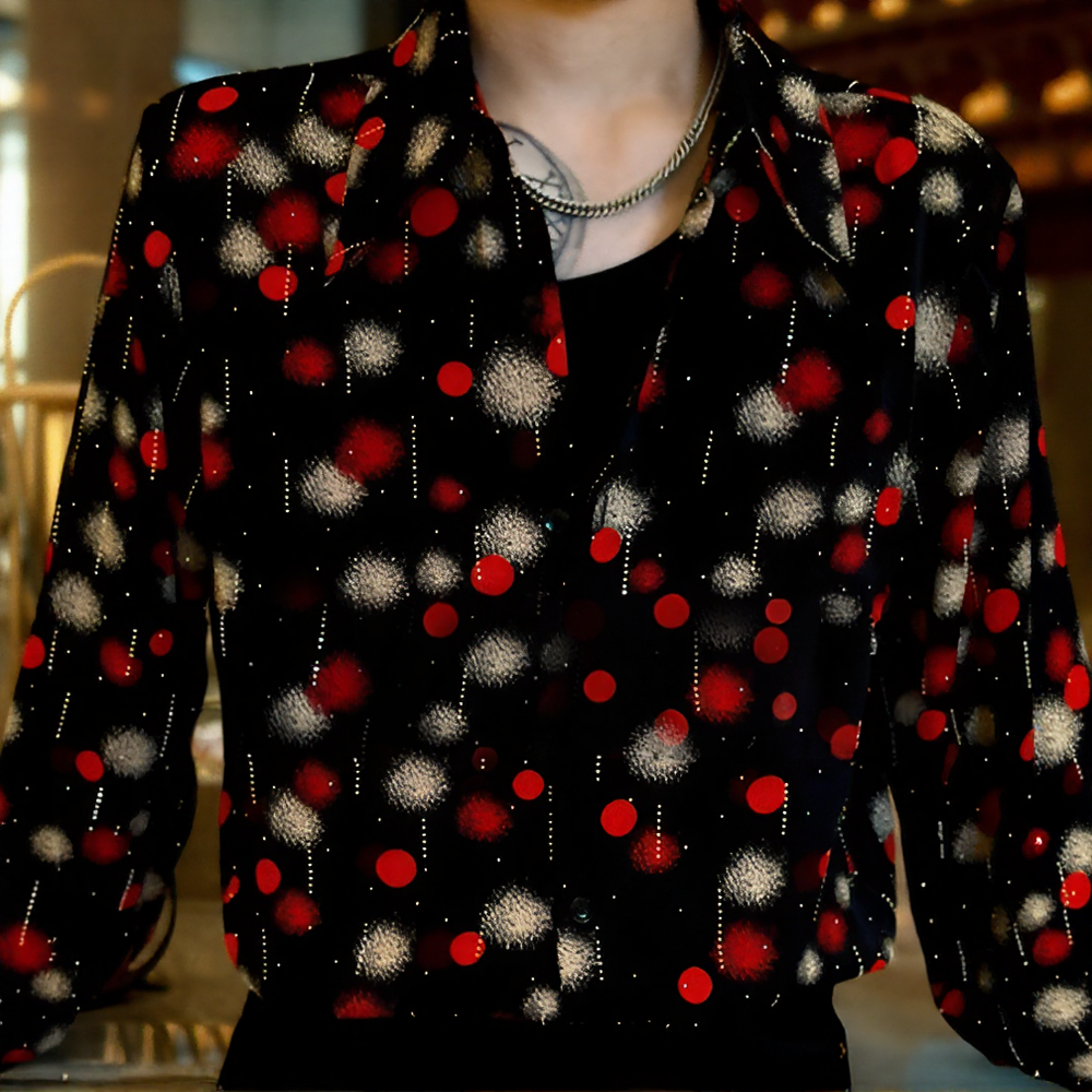 Gradient Polka Dot Firework Rhinestone Long Sleeve Shirt