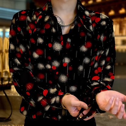 Gradient Polka Dot Firework Rhinestone Long Sleeve Shirt