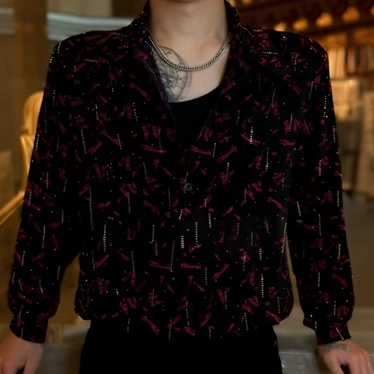 Abstract Brush Stroke Rhinestone Loose Long Sleeve Shirt
