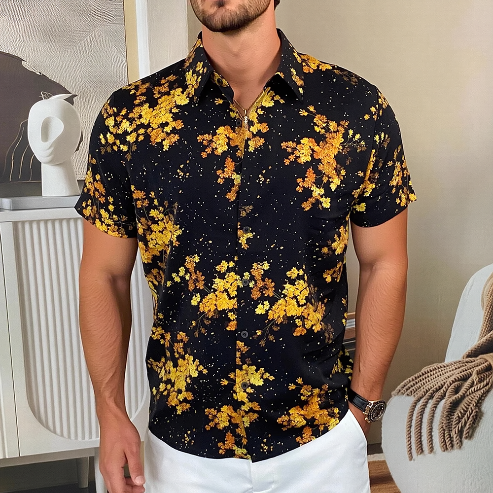 Floral Cluster Star Glitter Print Short Sleeve Shirt