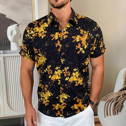 Floral Cluster Star Glitter Print Short Sleeve Shirt