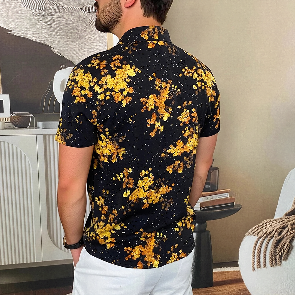 Floral Cluster Star Glitter Print Short Sleeve Shirt