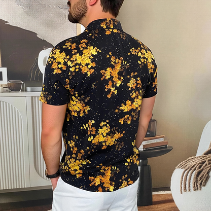 Floral Cluster Star Glitter Print Short Sleeve Shirt