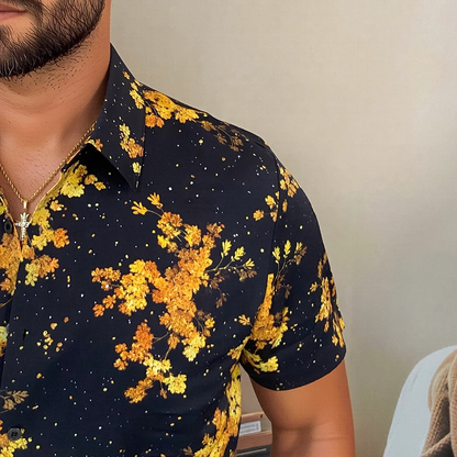 Floral Cluster Star Glitter Print Short Sleeve Shirt