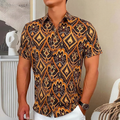 Vintage Ethnic Diamond Full Print Short Sleeve Shirt