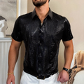Crocodile Texture Shiny Faux Leather Slim-Fit Short Sleeve Shirt