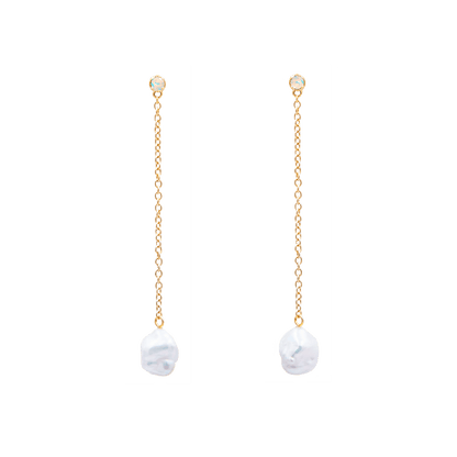 Floating Pearl and Opal Drop Earrings