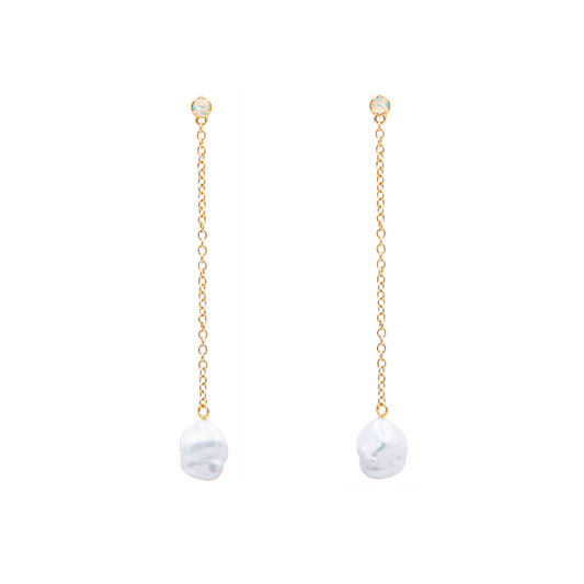 Floating Pearl and Opal Drop Earrings