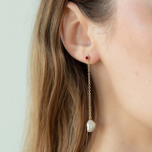 Floating Pearl and Ruby Drop Earrings