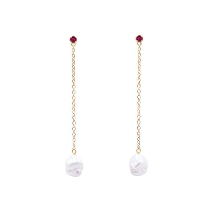 Floating Pearl and Ruby Drop Earrings