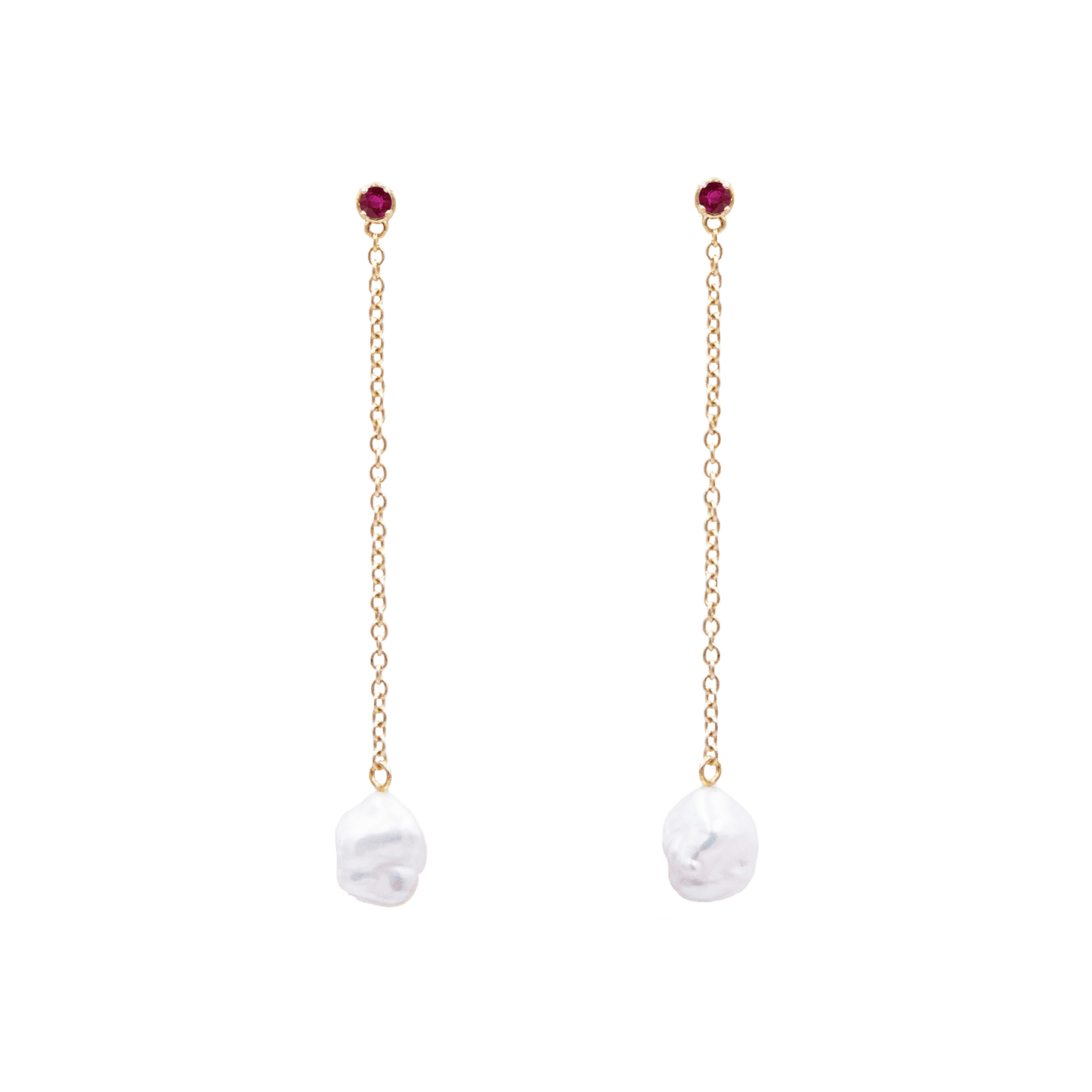 Floating Pearl and Ruby Drop Earrings