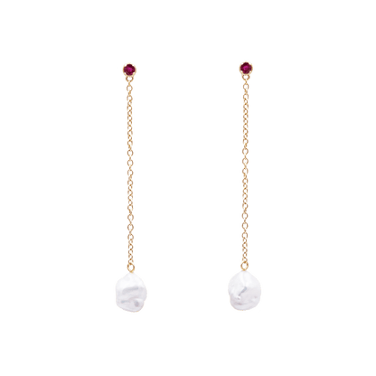 Floating Pearl and Ruby Drop Earrings
