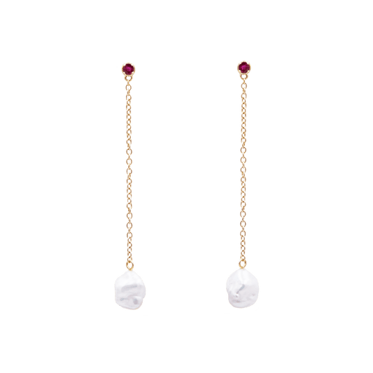 Floating Pearl and Ruby Drop Earrings